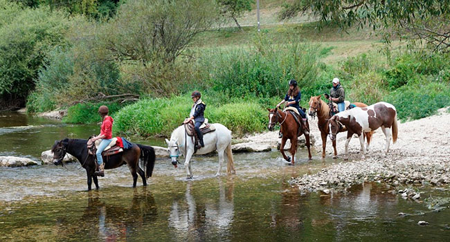 Grupo a caballo en rio